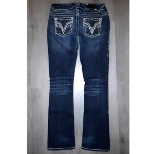 Vigoss Chelsea Slim Boot Cut Jeans 3/4 x Length 33 Rhinestone Bling Distressed